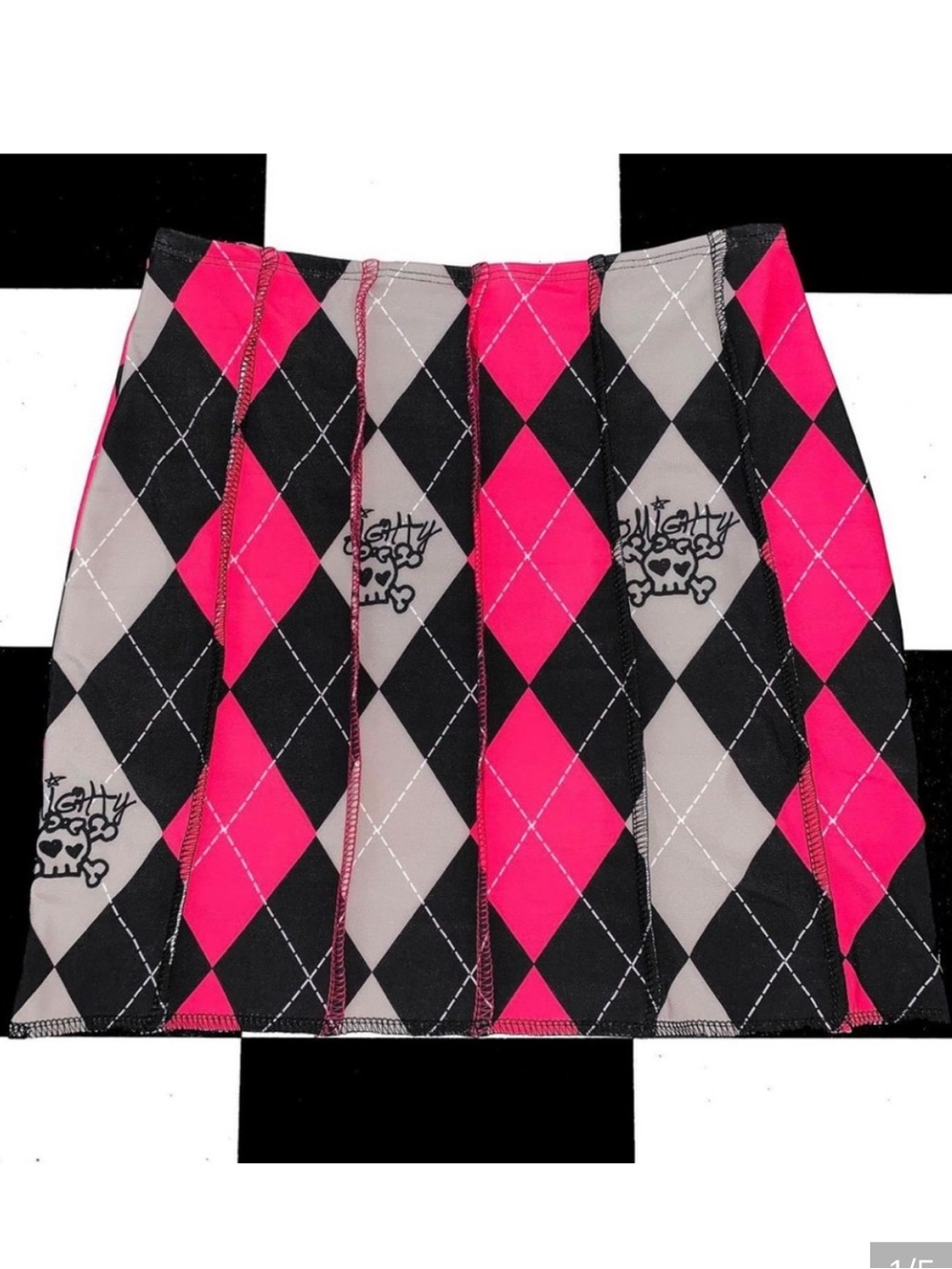 O-MIGHTY Women's Black and Pink Argyle Mini Skirt